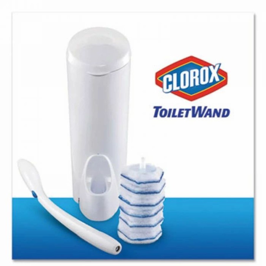 Restroom Cleaning Supplies * | Clorox Toilet Bowl Brushes Toilet Wand Disposable Toilet Cleaning Kit: Handle, Caddy & Refills, 6/Carton