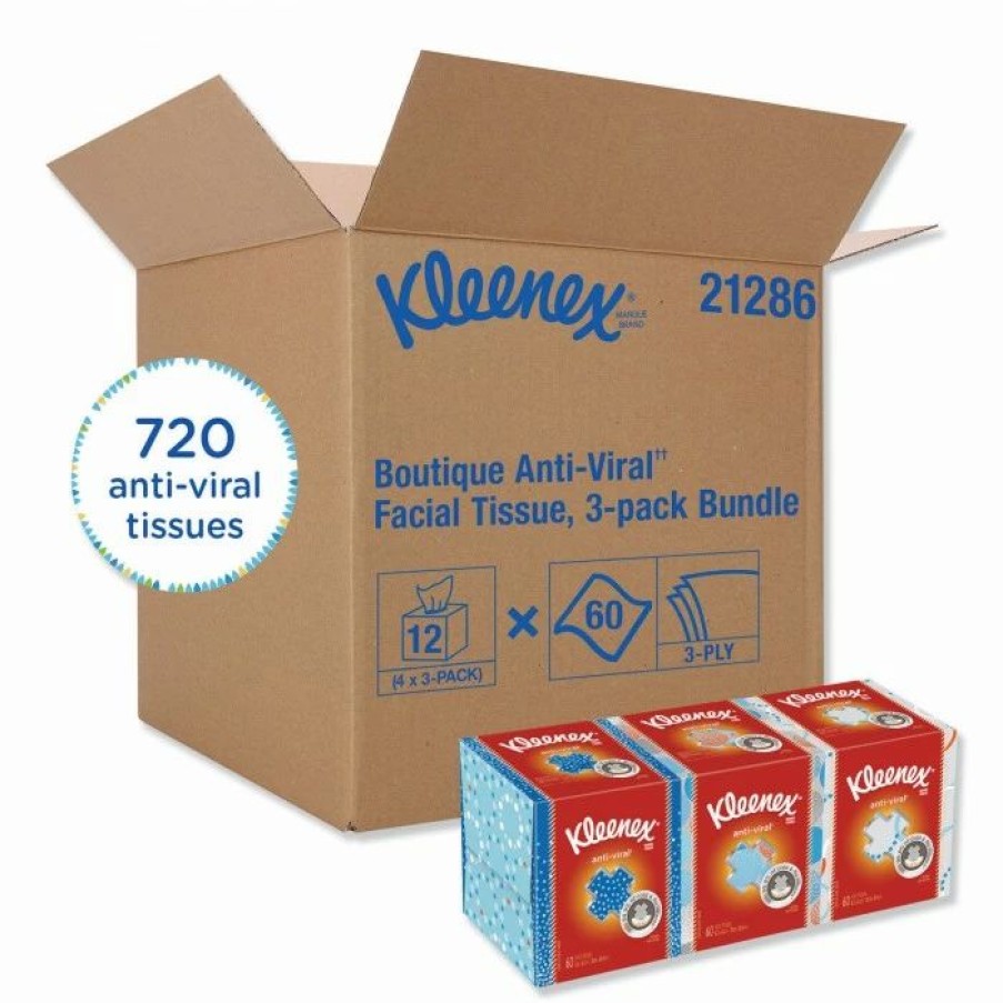 Restroom Supplies * | Toilet Paper And Tissues Kleenex Boutique Anti-Viral Facial Tissue, 3-Ply, 3 Boxes/Pack, 4 Packs/Carton